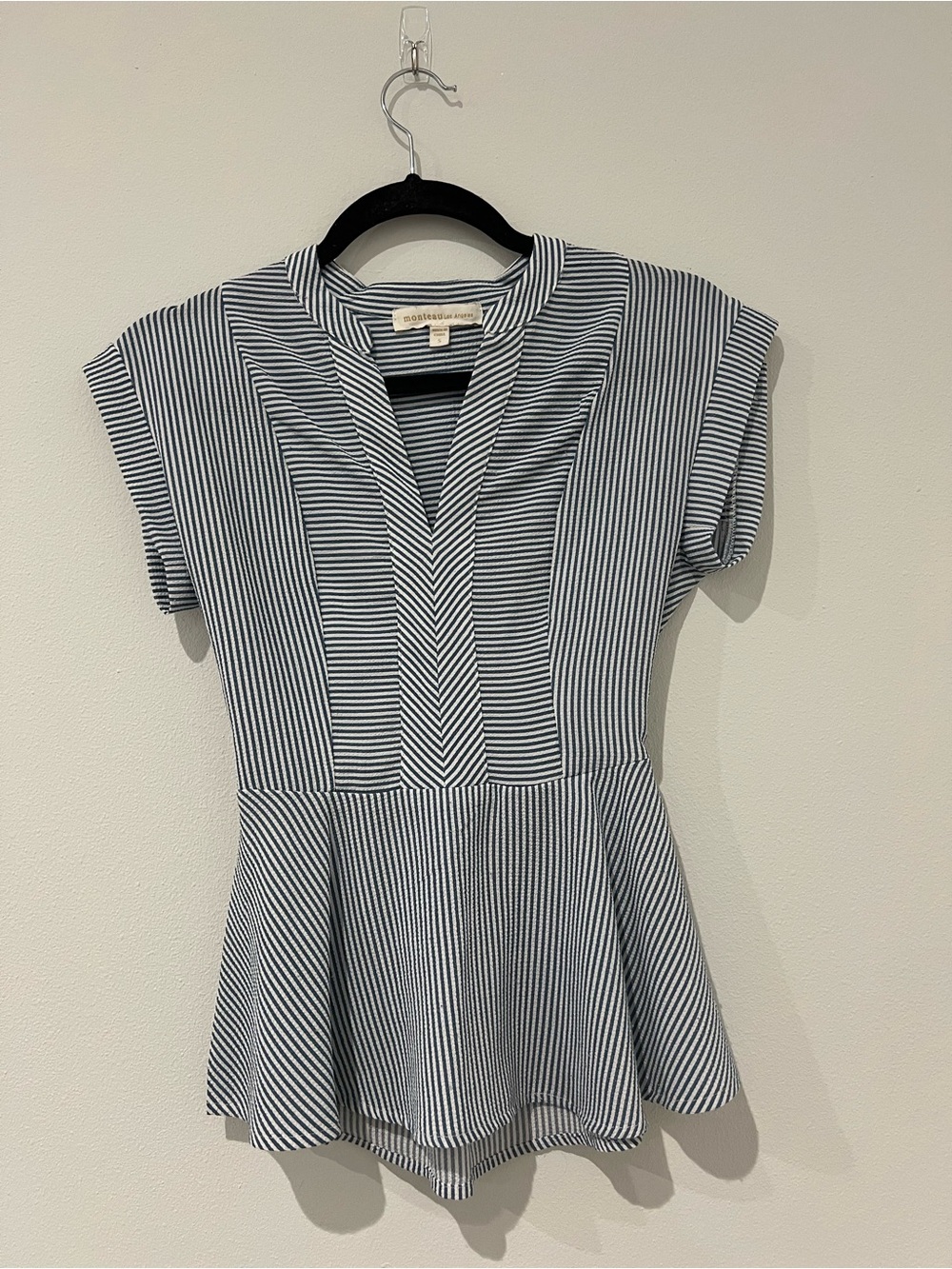 Monteau Blue & White Striped V-Neck Peplum Tunic